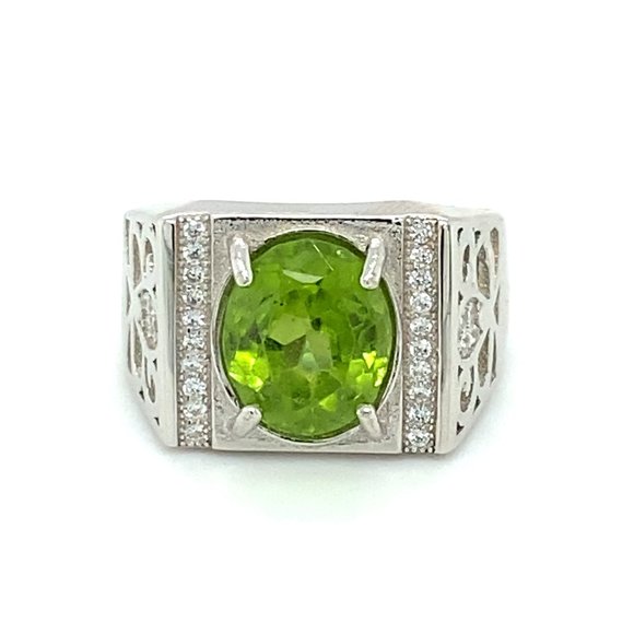 Peridot 4.40ct White Gold Finish Solid 925 Sterling Silver Ring